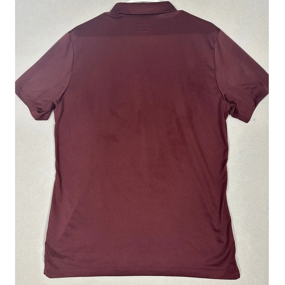 Nike Golf Polo Shirt Mens Medium Burgundy Dri-Fit Striped Athletic Rugby Swoosh